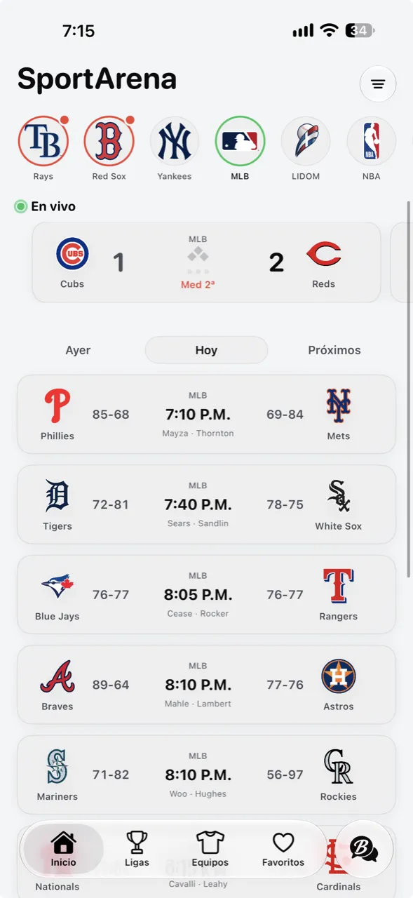 La pantalla de SportArena de Bartelo, con juegos en vivo y los partidos de hoy